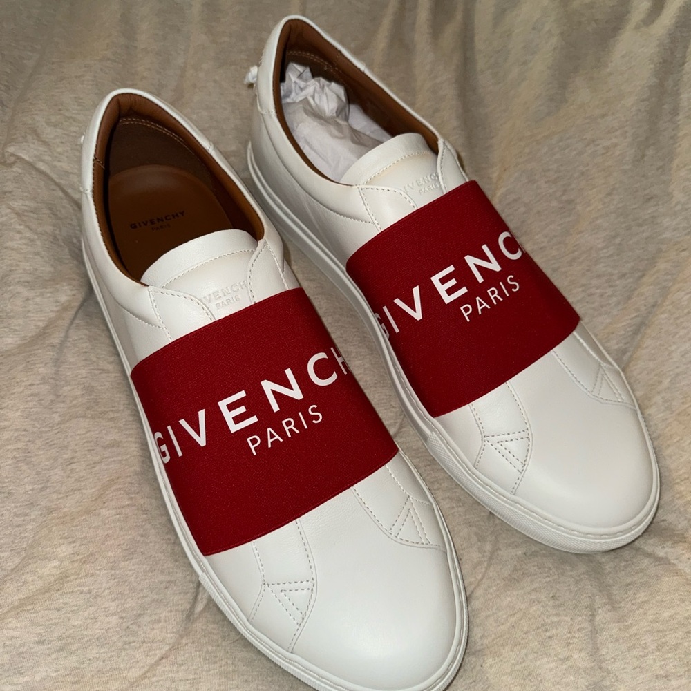 Givenchy White and Red Slip-On Sneakers